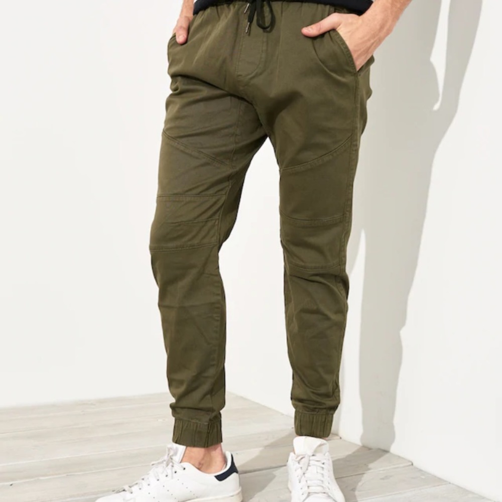 HOLLISTER: Stretch Skinny Twill Jogger Pants Olive